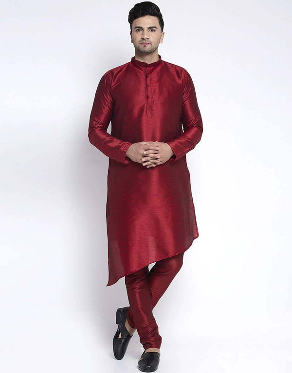 Maroon Kurta Art Dupion Chudidaar