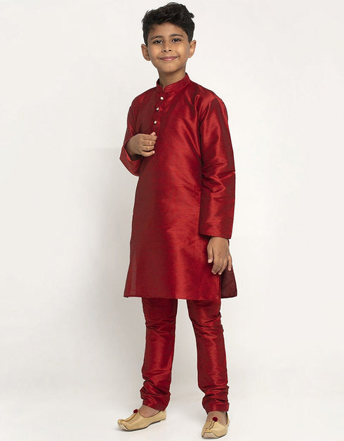 Maroon Kurta Pajama Art Dupion Closure View