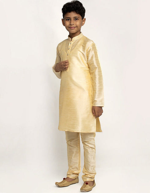 Cream Kurta Pajama Art Dupion Closure View