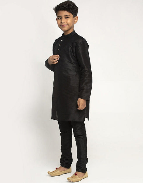 Black Kurta Pajama Art Dupion Closure View