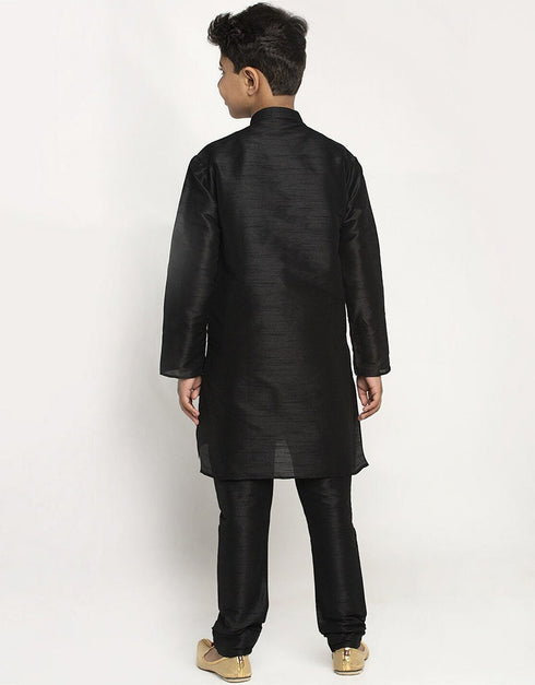 Black Kurta Pajama Art Dupion Closure View