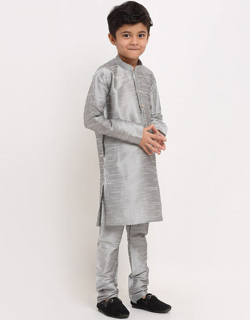 Grey Kurta Pajama Art Dupion Closure View