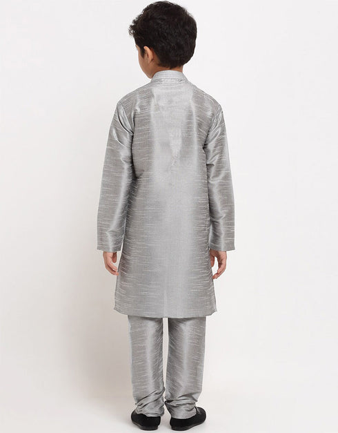 Grey Kurta Pajama Art Dupion Closure View