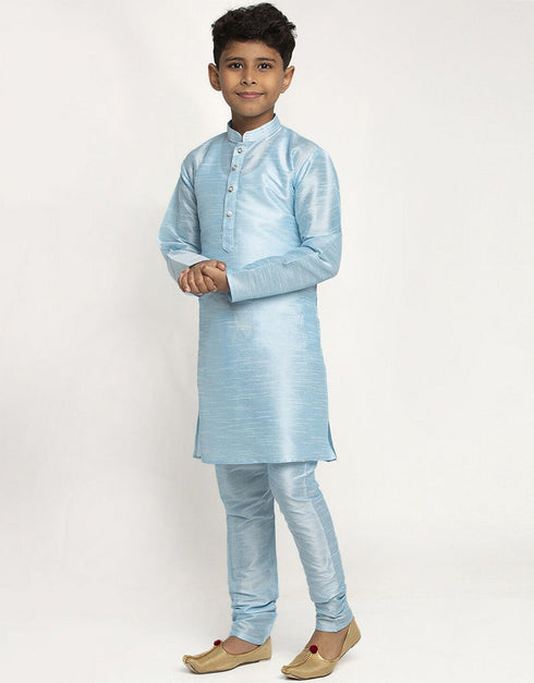 Sky Blue Kurta Pajama Art Dupion Closure View
