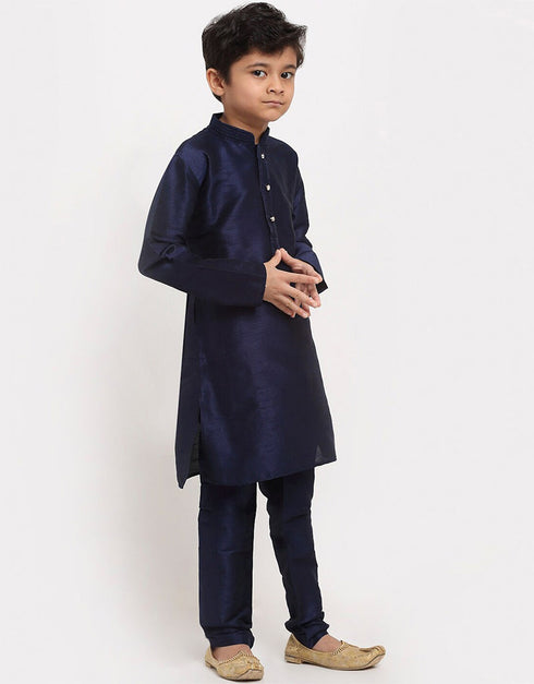 Navy Blue Kurta Pajama Art Dupion Closure View