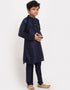 Navy Blue Kurta Pajama Art Dupion Closure View