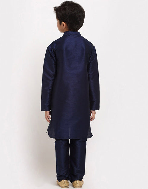Navy Blue Kurta Pajama Art Dupion Closure View