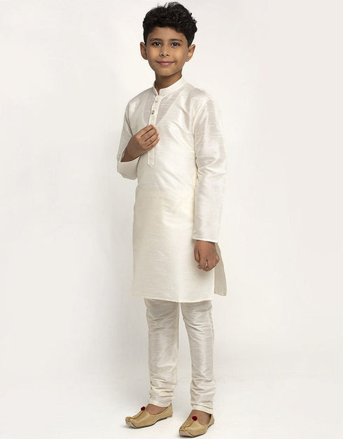 White Kurta Pajama Art Dupion Closure View