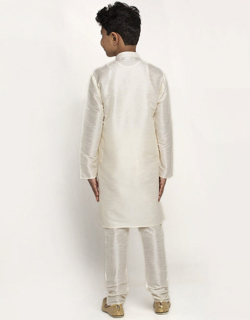 White Kurta Pajama Art Dupion Closure View