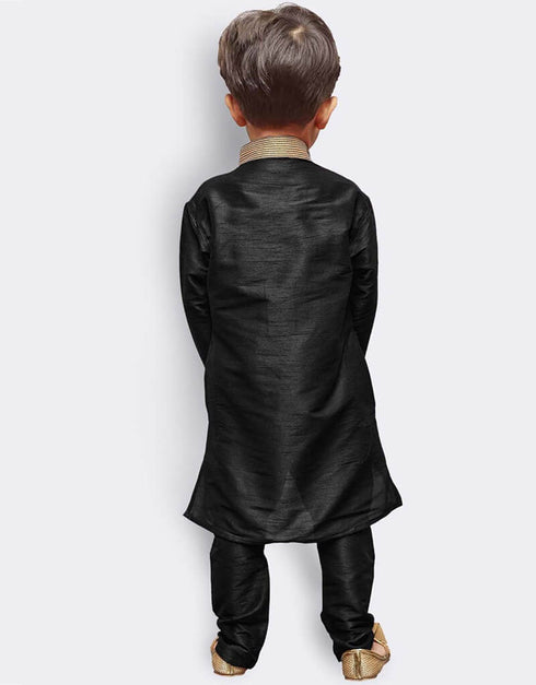 Black Kurta Pajama Art Dupion Closure View