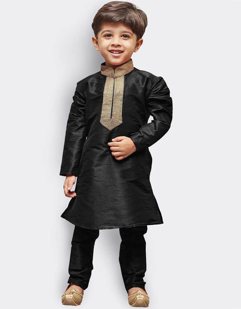 Black Kurta Pajama Art Dupion