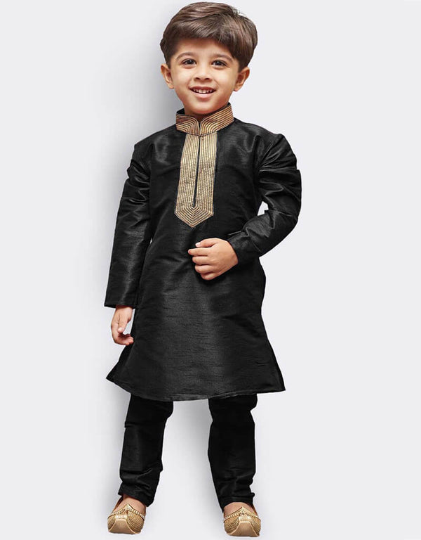Black Kurta Pajama Art Dupion