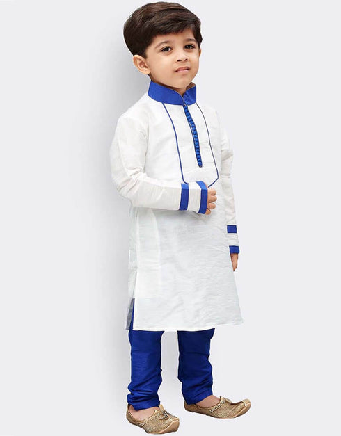 White Kurta Pajama Art Dupion Closure View