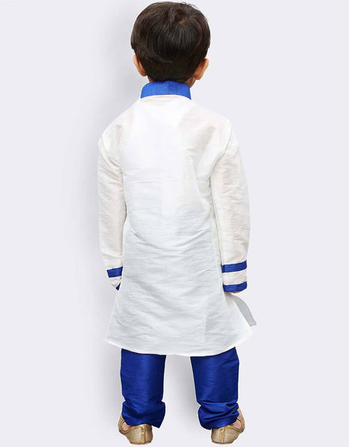 White Kurta Pajama Art Dupion Closure View