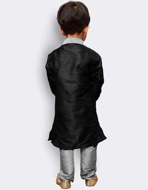 Black Kurta Pajama Art Dupion Closure View