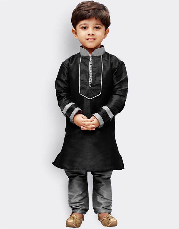Black Kurta Pajama Art Dupion