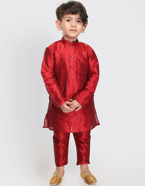 Red Kurta Pajama Art Dupion Closure View