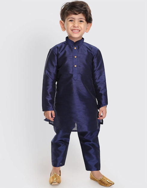Navy Blue Kurta Pajama Art Dupion Closure View