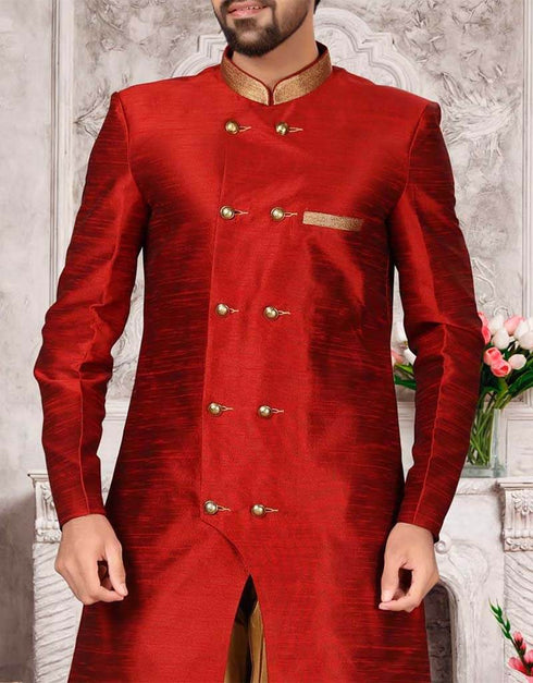 Red Kurta Dhupion Silk Dhoti Closure View