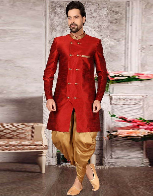 Red Kurta Dhupion Silk Dhoti