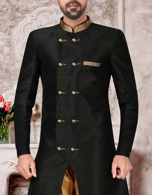Black Kurta Dhupion Silk Dhoti Closure View