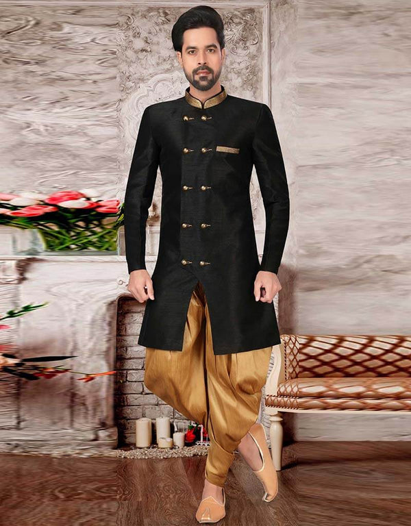 Black Kurta Dhupion Silk Dhoti