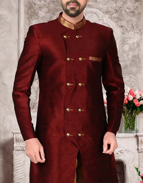 Maroon Kurta Dhupion Silk Dhoti Closure View