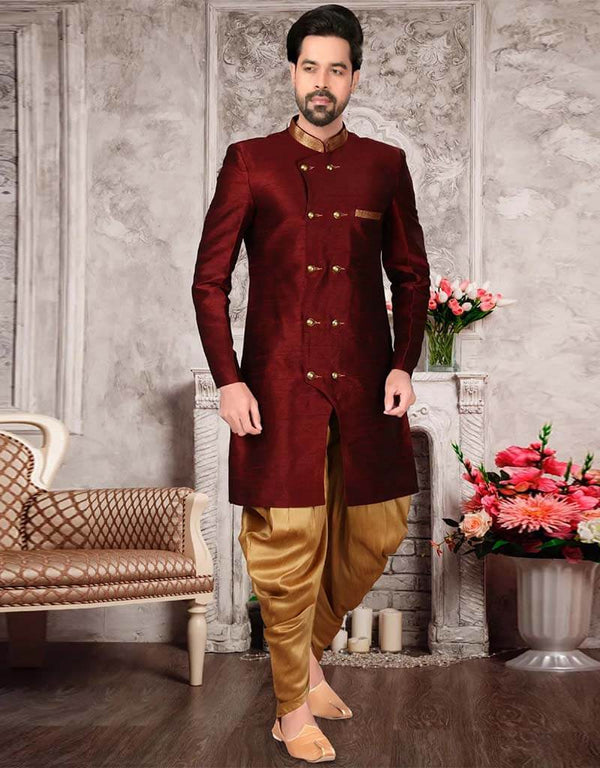 Maroon Kurta Dhupion Silk Dhoti
