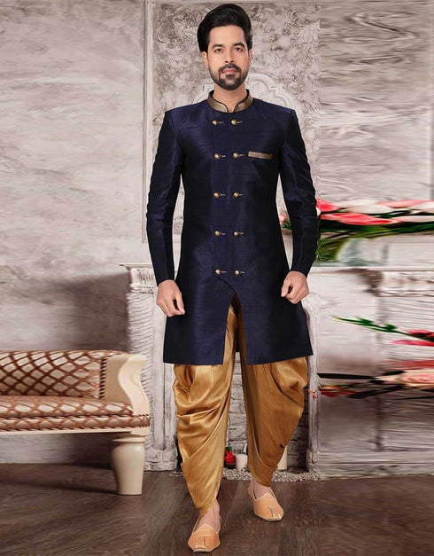Navy Blue Kurta Dhupion Silk Dhoti