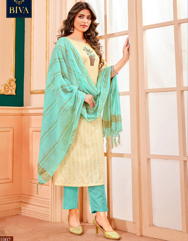 Cream Handloom Imported Cotton Weaving Pant Straight