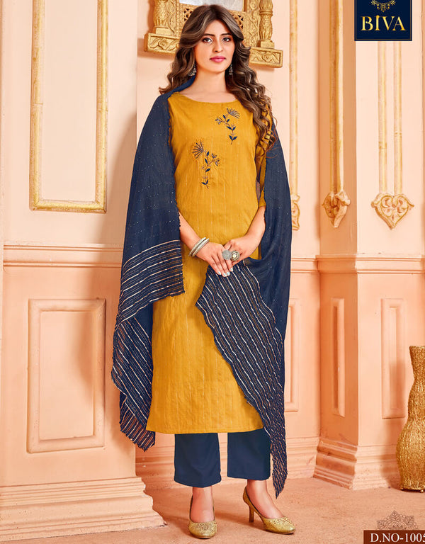 Mustard Handloom Imported Cotton Weaving Pant Straight