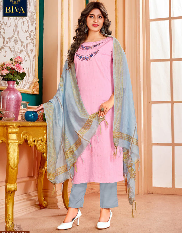 Light Pink Handloom Imported Cotton Weaving Pant Straight