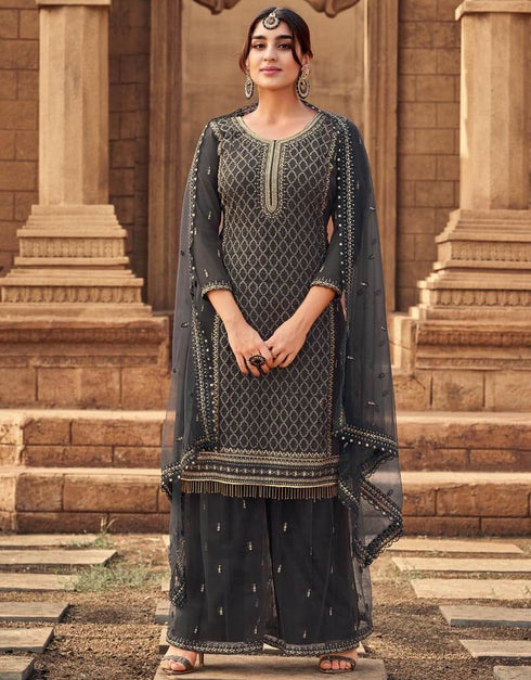 Grey Heavy Georgette Palazzo Straight