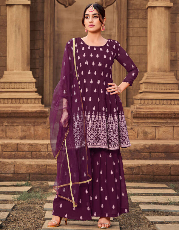 Purple Heavy Georgette Palazzo Straight