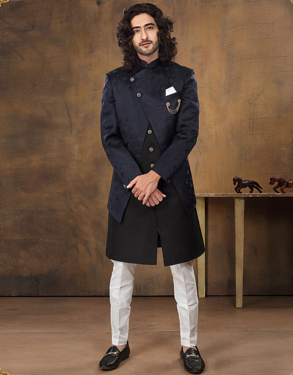 Navy and Black Kurta Imported Aligadhi