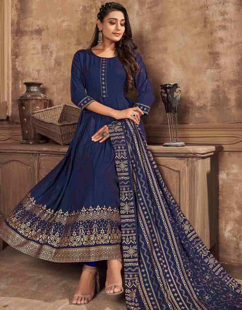 Navy Blue 14 Kg Rayon Pant Straight Closure View