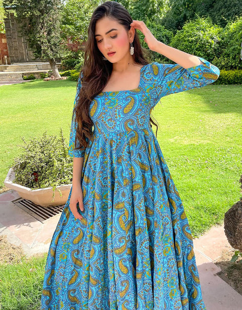 Blue Designer Party Wear Readymade Kurti Back View