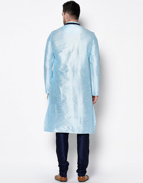 Sky Blue Kurta Dhupion Silk Chudidaar Closure View
