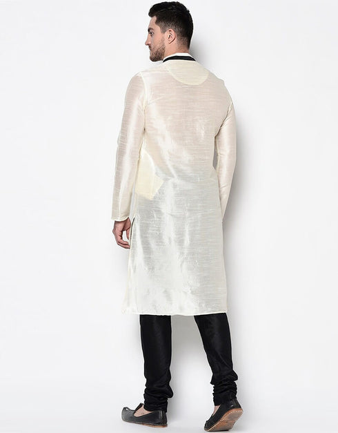 Off White Kurta Dhupion Silk Chudidaar Closure View