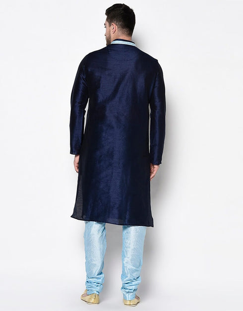 Navy Blue Kurta Dhupion Silk Chudidaar Closure View