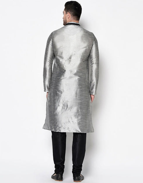 Grey Kurta Dhupion Silk Chudidaar Closure View