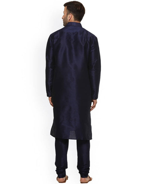 Navy Blue Kurta Dhupion Silk Chudidaar Closure View