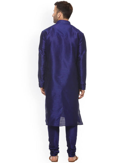 Dark Blue Kurta Dhupion Silk Chudidaar Closure View