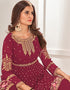 Maroon Sharara style Salwar Suit Faux Georgette Salwar Kameez in Embroidery, Sequins & Lace Work Closure View