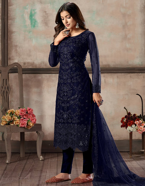 Blue Net Pant Suit Closure View