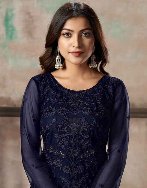 Blue Net Pant Suit Back View