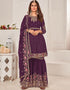 Purple Sharara style Salwar Suit Faux Georgette Salwar Kameez in Embroidery, Sequins & Lace Work