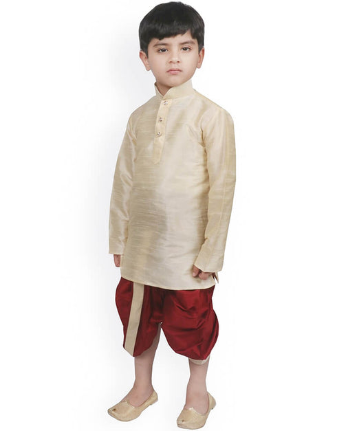 Cream Kurta Dhoti Dhupion Silk Closure View