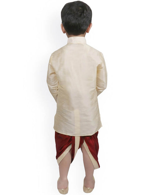 Cream Kurta Dhoti Dhupion Silk Closure View