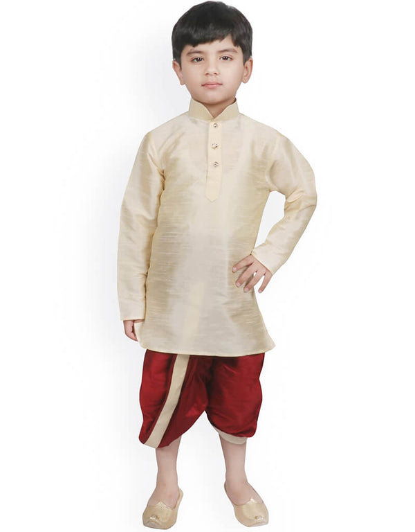 Cream Kurta Dhoti Dhupion Silk